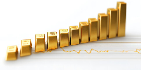  3d Chart made of gold bars isolated on white background