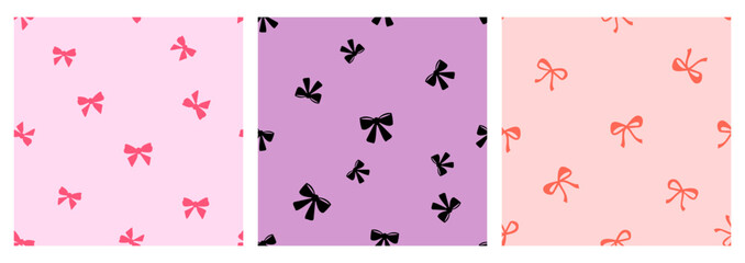 Seamless pattern with ribbon bows on pink, purple and red backgrounds vector.