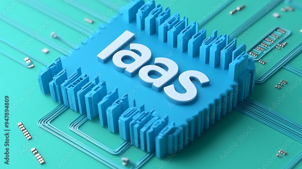 Poster close-up of an iaas chip on a green circuit board symbolizing infrastructure as a service in cloud c