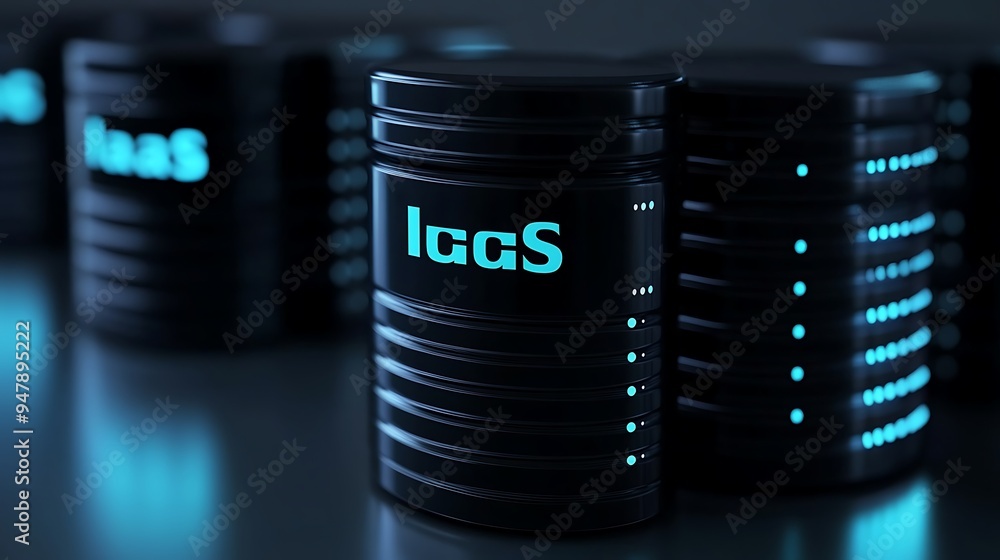 Poster closeup of data center servers with glowing lights showcasing iaas technology, representing cloud in