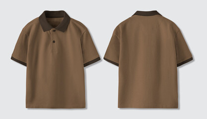 Brown polo shirt with a dark brown collar and cuffs, ideal for casual wear or corporate uniforms in...