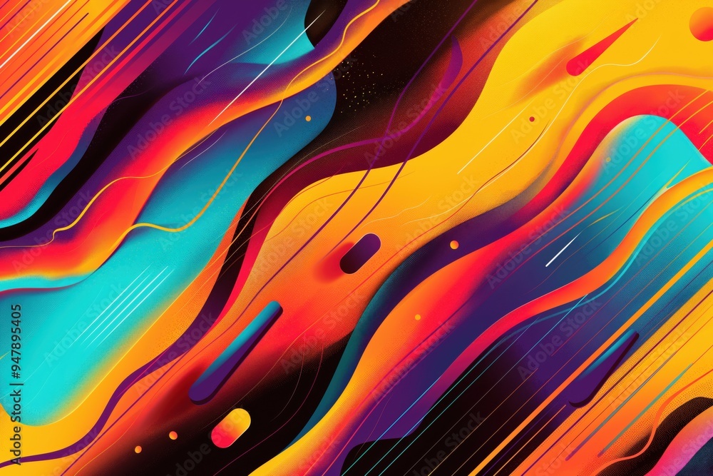 Wall mural vibrant and colorful abstract background forming wavy shapes with lines and gradients