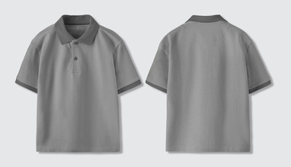 Gray polo shirt suitable for showcasing front and back views. Ideal for mockups, clothing design...