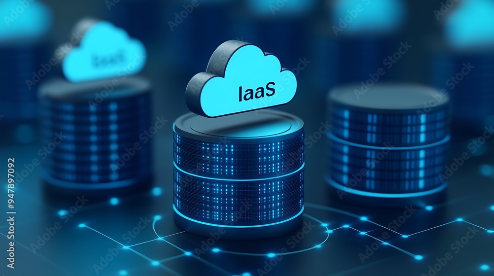 Poster cloud computing concept. infrastructure as a service (iaas) represented by cloud symbols above serve