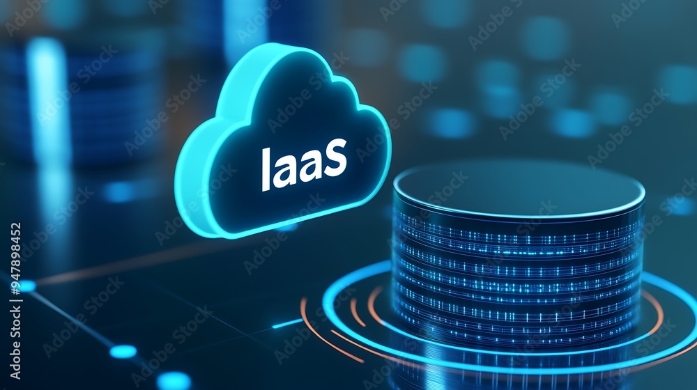 Poster cloud computing concept with iaas (infrastructure as a service) icon and digital technology backgrou
