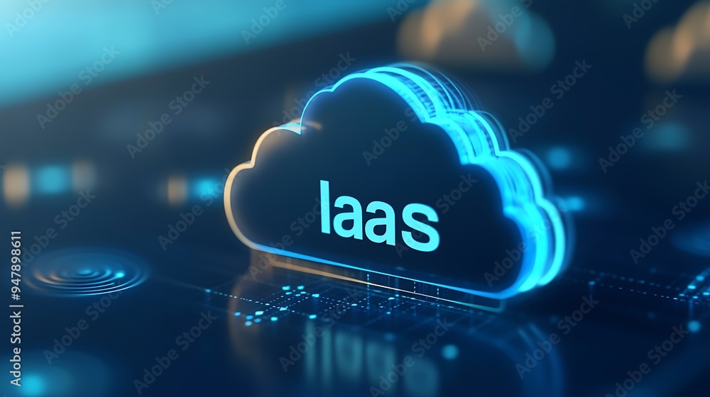 Poster cloud computing concept with iaas (infrastructure as a service) in a digital environment, emphasizin
