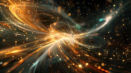 Obraz premium Quantum entanglement visualized, particles dancing across space, style