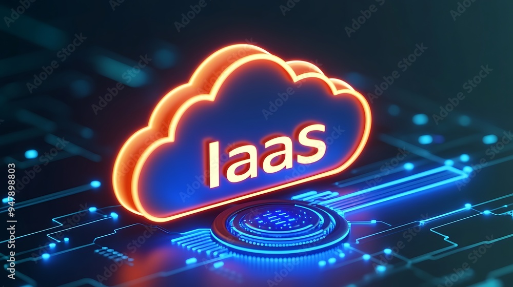 Poster cloud computing concept with iaas infrastructure as a service text in a digital technology backgroun