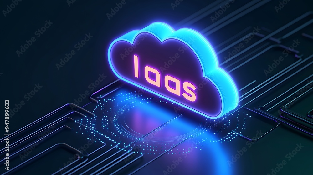 Aufkleber cloud computing concept with neon iaas sign, representing infrastructure as a service in a futuristi