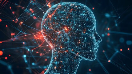 Exploring the Intricate Fusion of Human Silhouette and Complex Circuitry in a Digital Representation of Artificial Intelligence and Technology