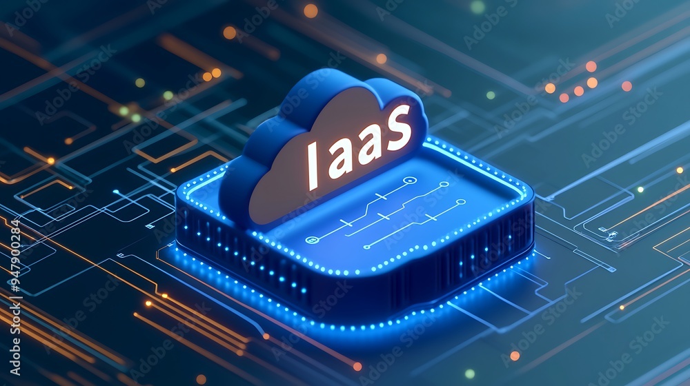 Poster cloud computing infrastructure as a service (iaas) concept with server and data in virtual environme