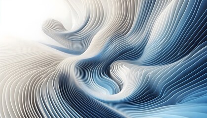Obraz premium Abstract blue and white wave, curve patterns flowing through a soft landscape background with gentle light.