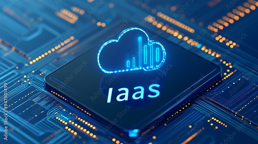 Poster concept of infrastructure as a service (iaas) in cloud computing represented by a digital cloud icon