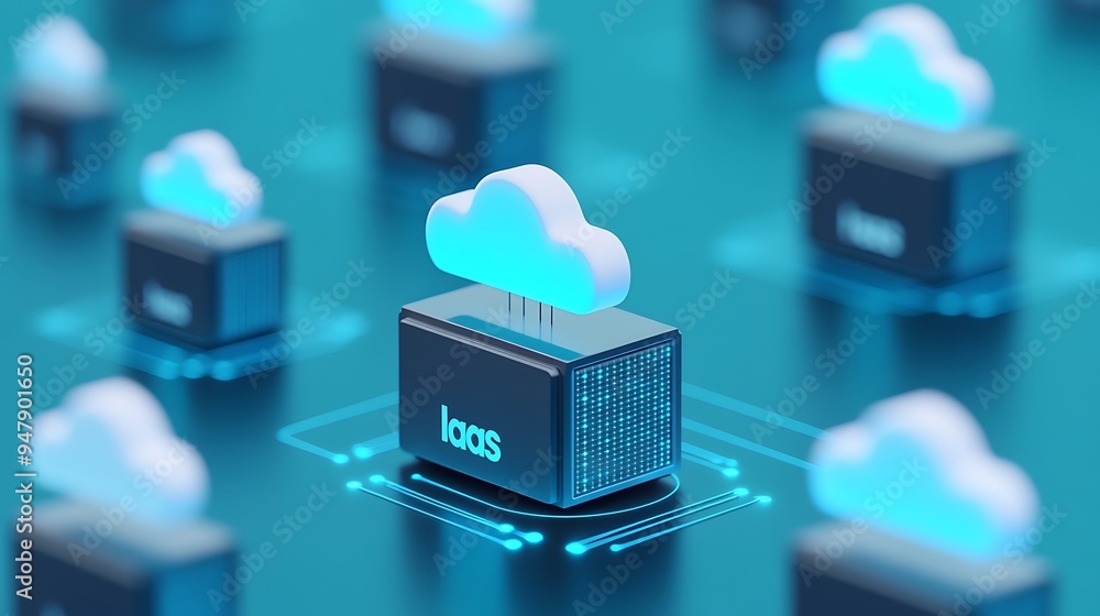 Poster concept of infrastructure as a service (iaas) with cloud computing. technological innovation and dig