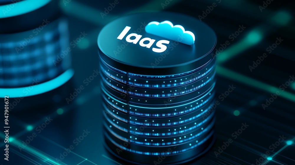 Poster concept of infrastructure as a service (iaas) with cloud computing. digital data storage and technol