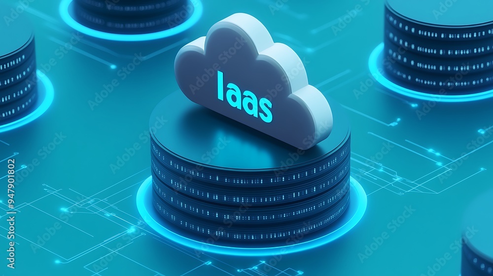 Poster conceptual illustration of iaas (infrastructure as a service) in cloud computing with data storage e