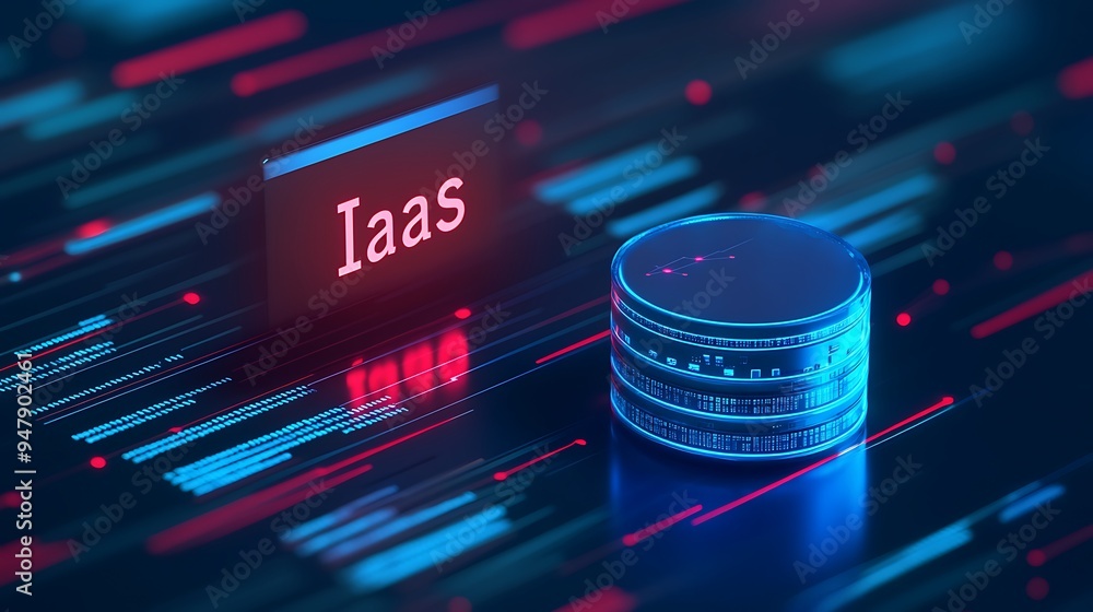 Poster data storage with 'iaas' sign on digital background representing cloud computing infrastructure as a