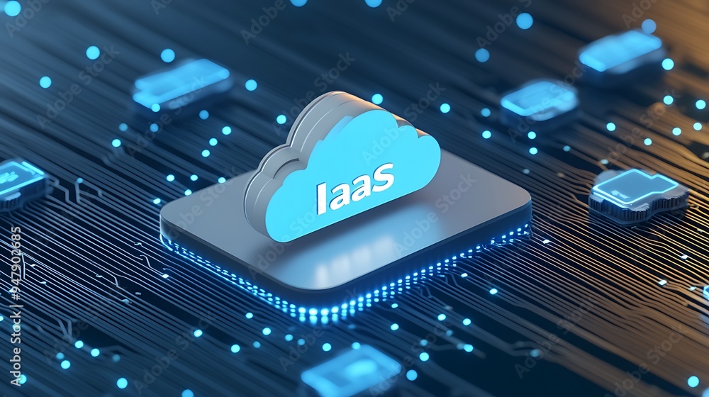 Poster conceptual representation of iaas (infrastructure as a service) in cloud computing with digital data