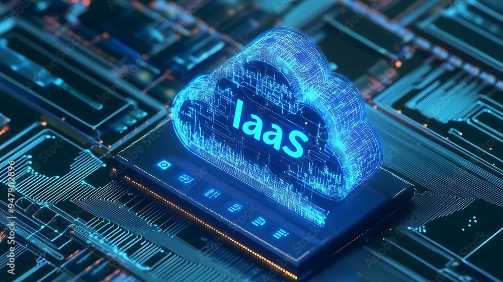 Poster digital cloud concept representing infrastructure as a service (iaas) in a modern data center. high-