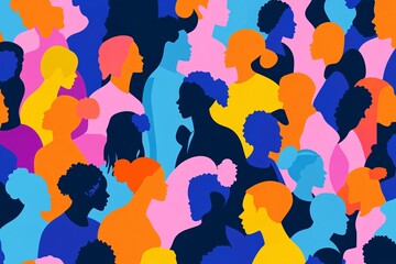 A crowd of diverse people, representing the global community This abstract art style illustration features soft gradients and vibrant colors