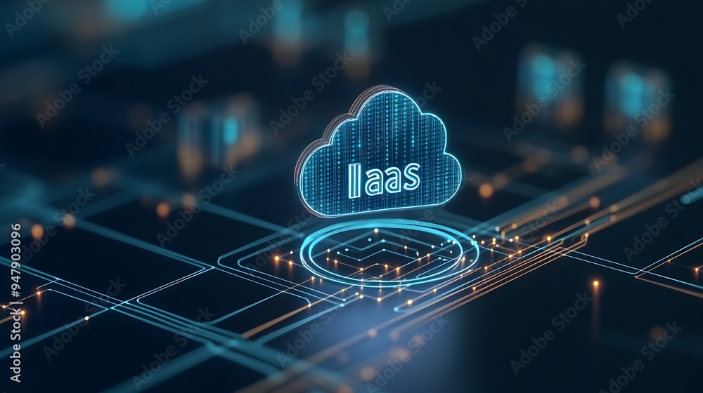Poster digital cloud infrastructure concept with iaas icon, showcasing a futuristic and interconnected virt