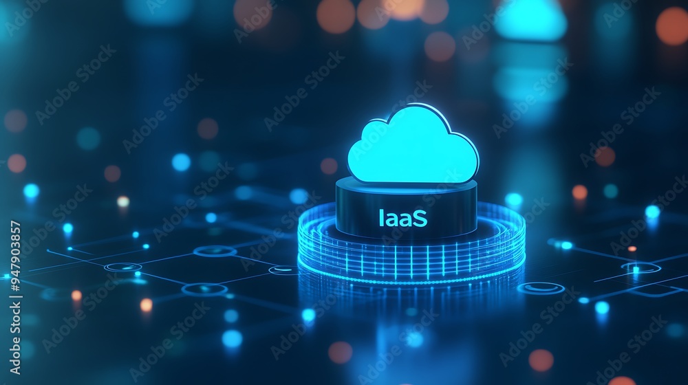 Poster digital concept of infrastructure as a service (iaas) cloud computing platform with glowing cloud ic