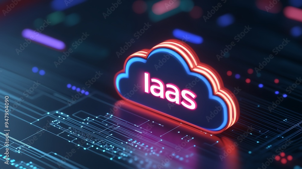 Poster digital illustration of a cloud with the text 'iaas' representing infrastructure as a service on a f