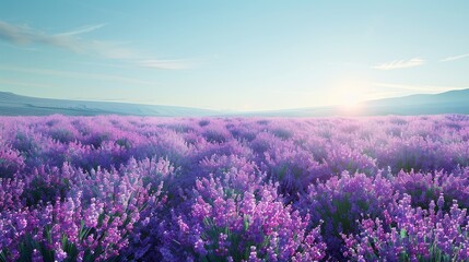 Obraz premium A vast field of lavender blooms in the morning sun