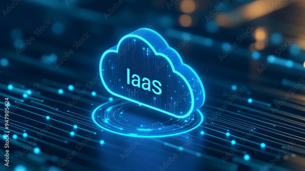 Poster digital illustration of iaas cloud computing concept, highlighting infrastructure as a service in a 