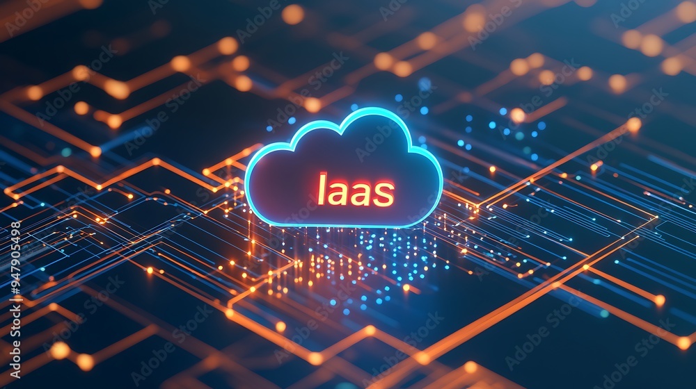 Poster digital illustration of iaas cloud computing concept, representing infrastructure as a service in a 
