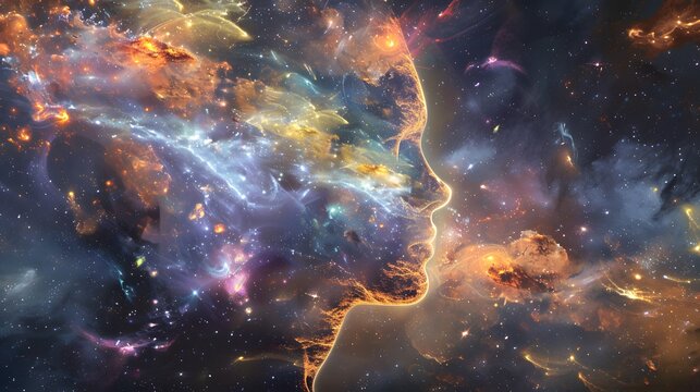 Fototapeta Cosmic consciousness awakening, universe becoming self-aware, style
