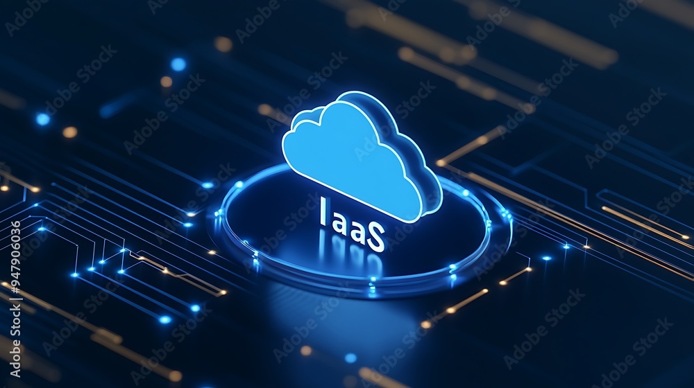 Poster digital illustration of iaas (infrastructure as a service) cloud computing concept with holographic 