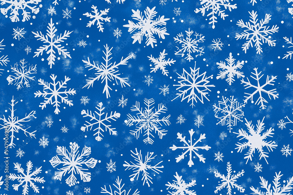 Aufkleber blue background with many white snowflakes scattered throughout. the snowflakes are all different si