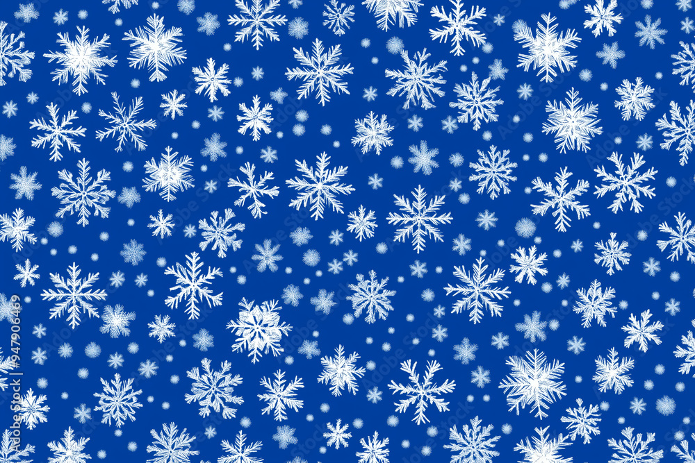 Aufkleber blue background with many white snowflakes scattered throughout. the snowflakes are all different si