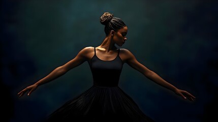 Naklejka premium Striking Silhouette of Graceful Ballerina Performing on Dark Stage