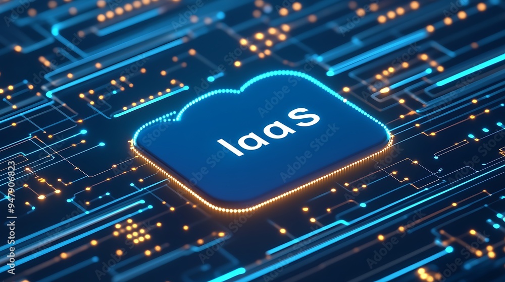 Poster digital illustration representing infrastructure as a service (iaas) concept with futuristic technol