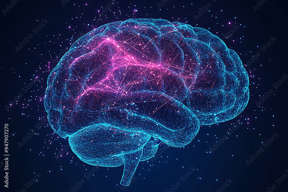Aufkleber a glowing brain composed of interconnected nodes on a blue background, representing artificial intel