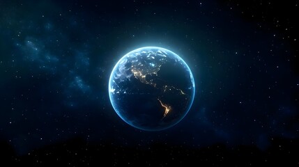 Illuminated Earth Floating in Starry Night Sky   Futuristic Global Energy Landscape