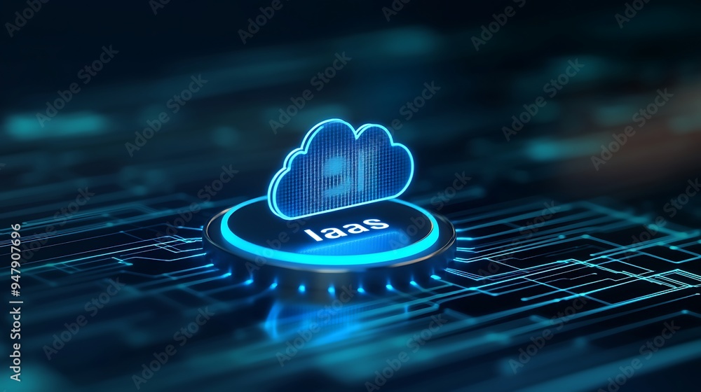 Poster digital representation of cloud infrastructure as a service (iaas) on a futuristic circuit board for