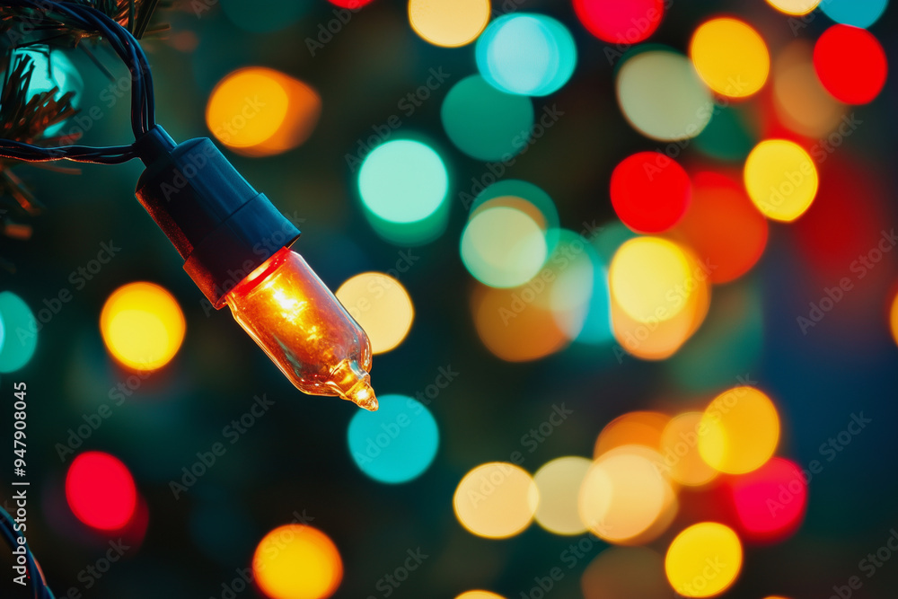 Aufkleber lighted bulb is hanging from a tree. the bulb is lit up and is surrounded by a colorful background. 