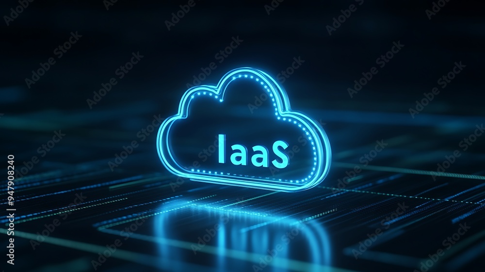 Poster digital representation of iaas (infrastructure as a service) cloud computing concept with neon glowi