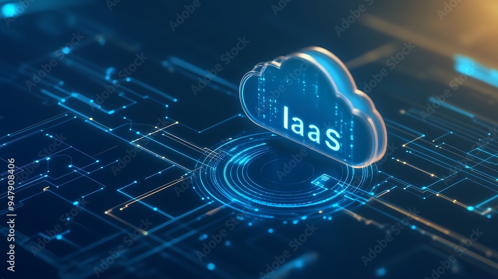 Poster digital representation of iaas (infrastructure as a service) cloud computing technology, showcasing 