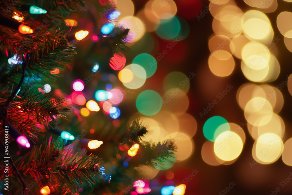 Aufkleber christmas tree with lights on it. the lights are in different colors and are scattered all over the 