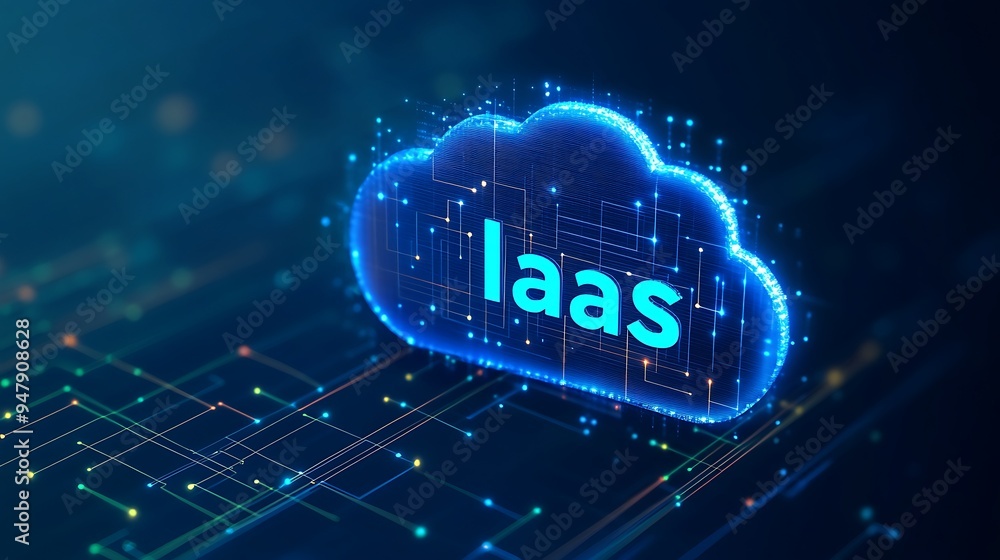 Poster digital representation of iaas (infrastructure as a service) in cloud computing technology with a gl