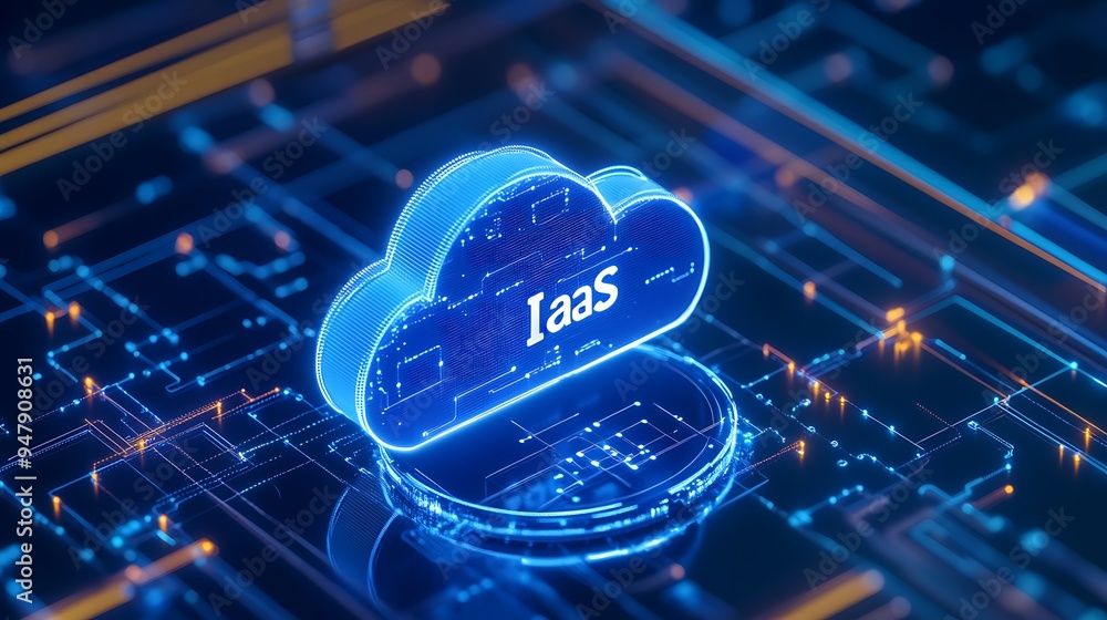 Poster digital representation of iaas (infrastructure as a service) in cloud computing. futuristic technolo