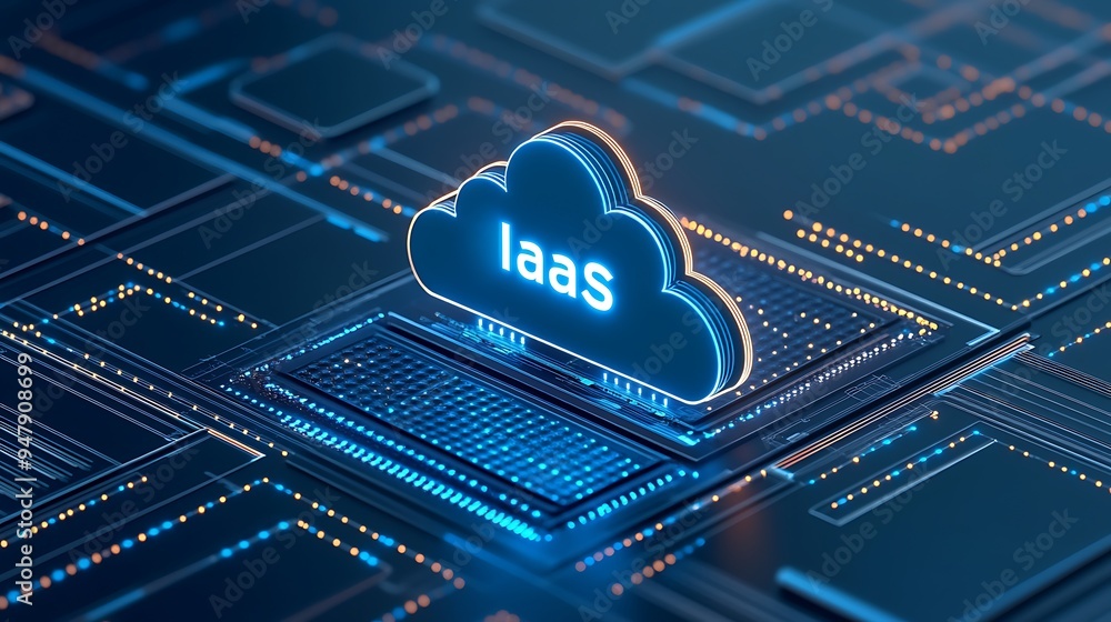 Poster digital representation of infrastructure as a service (iaas) cloud computing concept on a futuristic