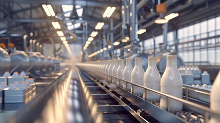 Fresh Dairy Delights Bottling and Labeling Milk in a Chilled Factory Setting