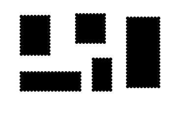 Black frames silhouette set. Rectangular shapes. Scallop edge painting frames, photo frames, blank text box, labels.