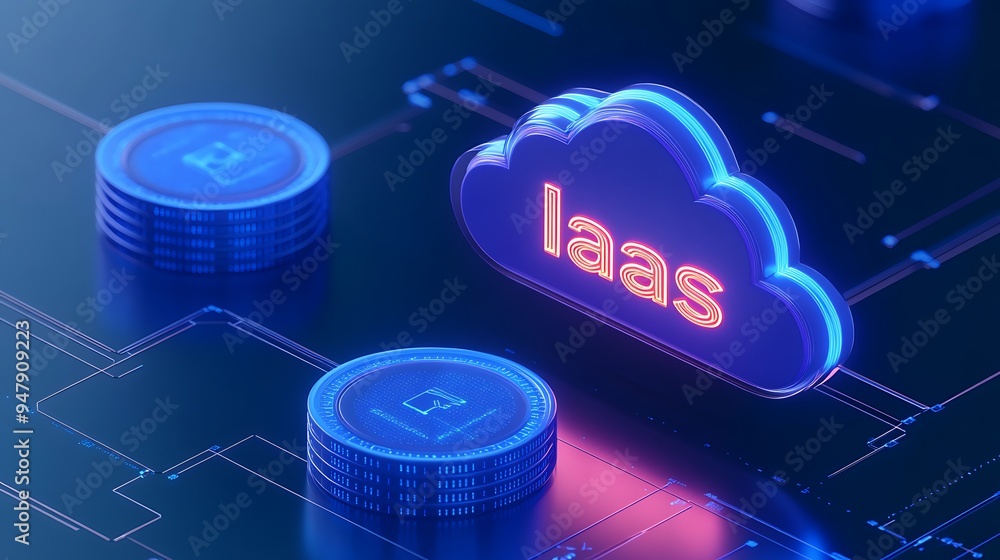 Poster digital representation of infrastructure as a service (iaas) in cloud computing, showcasing virtuali