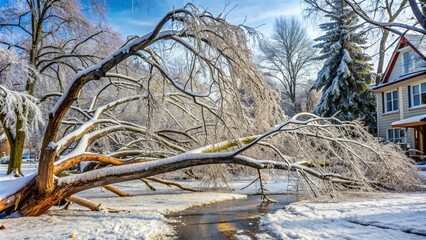 Broken tree limbs from ice storm damage , ice storm, tree, broken, limbs, damage, winter, storm, disaster, weather, cold